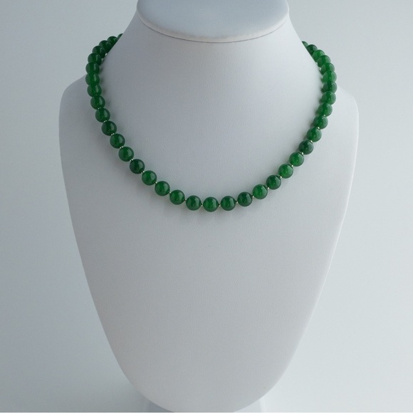 Handmade Jewelry - Dark Green Aventurine Beaded Necklace 925 8mm Round Natural Gemstone Beads 18”